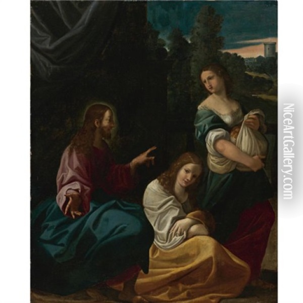 Christ With Martha And Mary Oil Painting - Ludovico Carracci