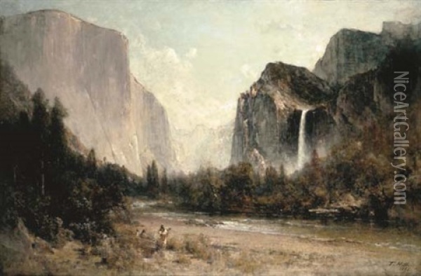 Yosemite Valley Indian Woodpickers Oil Painting - Thomas Hill