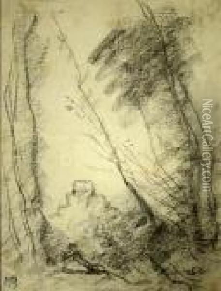 Impression Einer Italienischen 
Landschaft Mit Silhouette Einer Stadt, In Der Ferne Auf Einem Hugel Oil Painting - Jean-Baptiste-Camille Corot