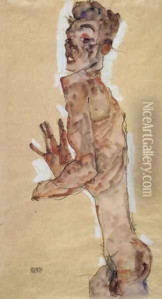 Nude, Self-portrait Oil Painting - Egon Schiele