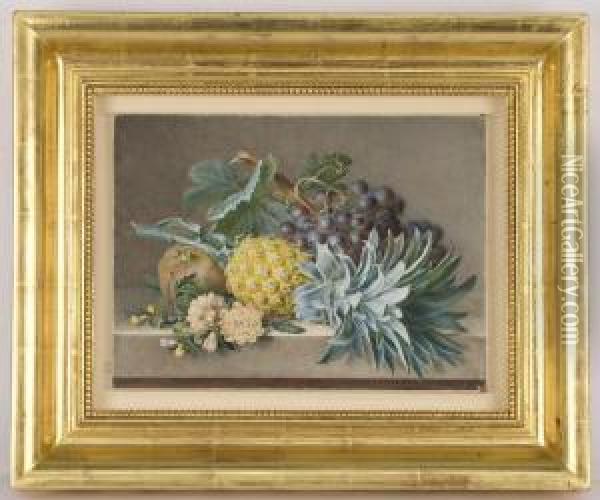 A Fruit And Flower Still Life Oil Painting - Pancrace Bessa