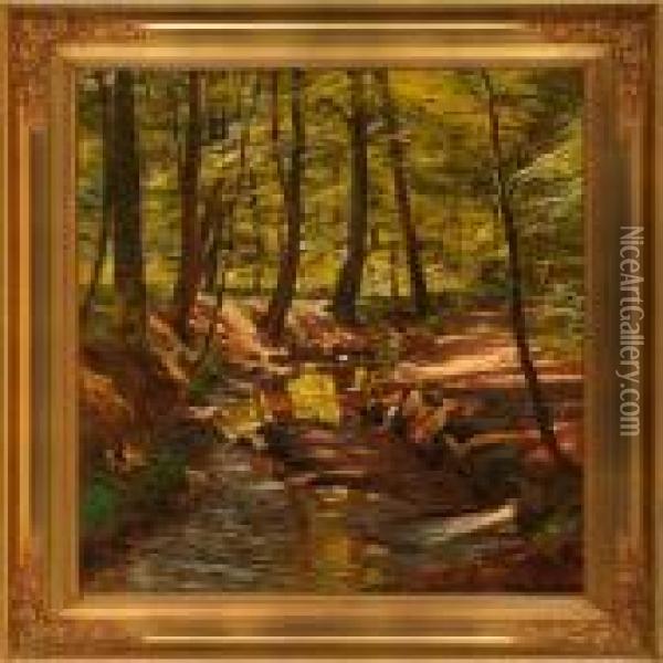 Stream Through A Forest Oil Painting - Carl Milton Jensen