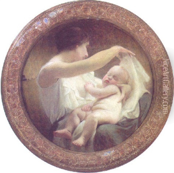 A Mother And Child Oil Painting - Leon Daniel Saubes