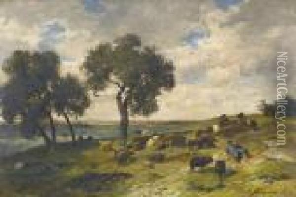 Landschaft Mit Hirte Und Schafen Oil Painting - Charles Emile Jacque