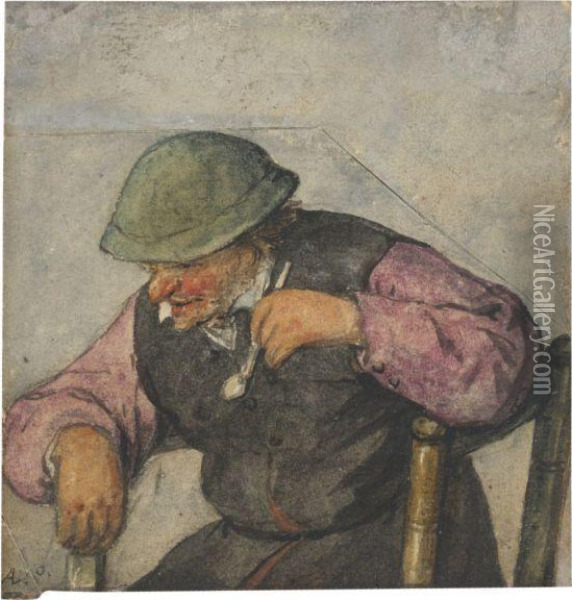A Seated Man Holding A Pipe Oil Painting - Adriaen Jansz. Van Ostade