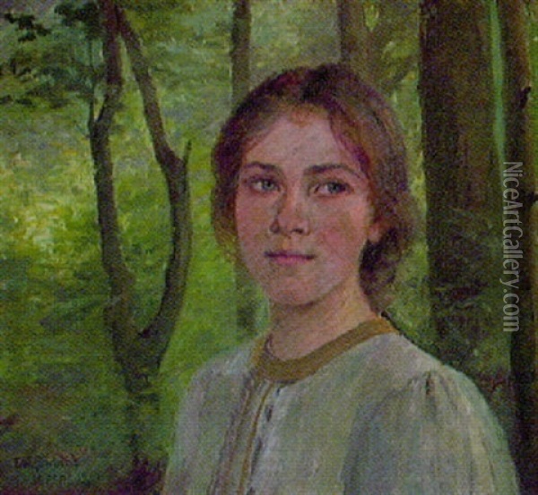 Ung Kvinna Vid Lovskog Oil Painting - Emilia Loenblad