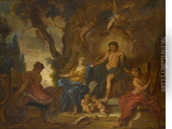 Apollo And The Muses Oil Painting - Nicolas Bertin