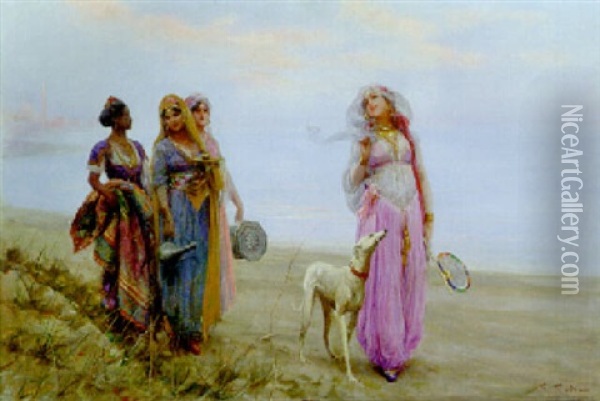 Harem Women On The Beach Oil Painting - Fabio Fabbi