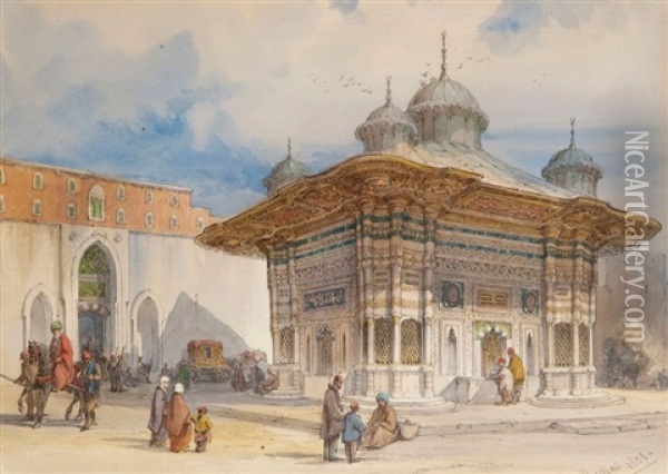 La Fontaine D'ahmed Iii A Constantinople Oil Painting - Count Amadeo Preziosi