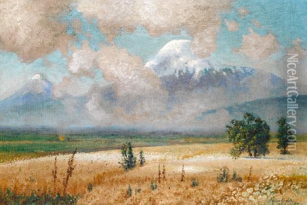 View Of Mount Ararat Oil Painting - Georgii Zakharovich Bashindjiagan