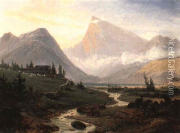 Die Hohe Munde (leutasch, Tirol) Oil Painting - Gustav Adolf Boenisch