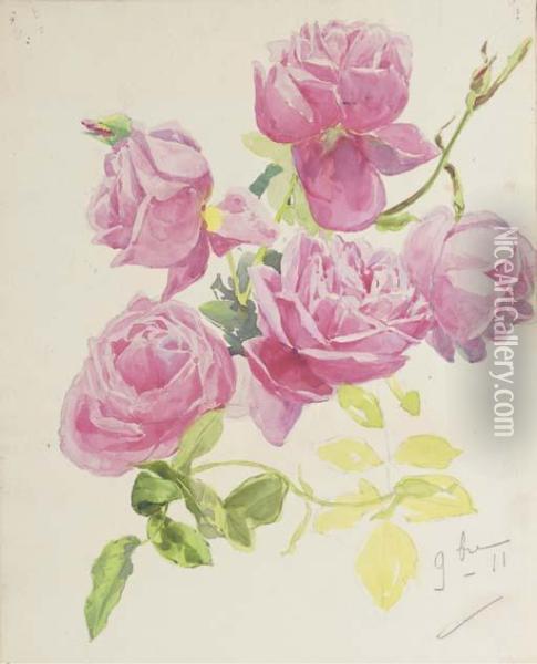 Rosa Roses Oil Painting - Madeleine Jeanne Lemaire