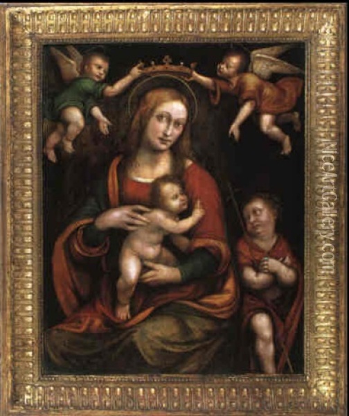 Madonna Col Bambino, San Giovannino E Due Angeli Oil Painting -  Giampietrino