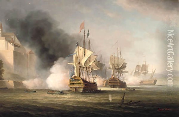 The Bombardment and Capture of Porto Bello, 1739 Oil Painting - James Hardy Jnr