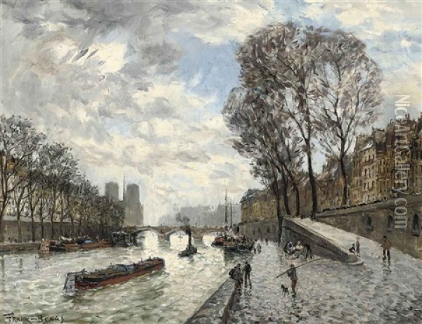 On The Seine At The Pont St. Michel, Paris Oil Painting - Frank Myers Boggs