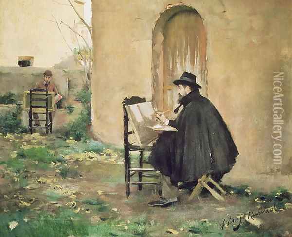 Rusinol and Casas painting, 1890 Oil Painting - Santiago Rusinol i Prats