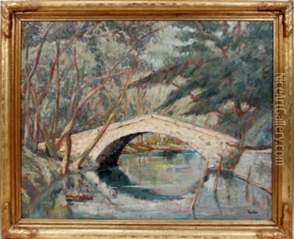 River And Forest Scene Oil Painting - Max Kuhn