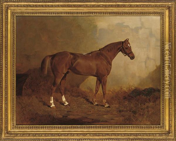 Yellow Jack In A Stable Oil Painting - E. Dhuin
