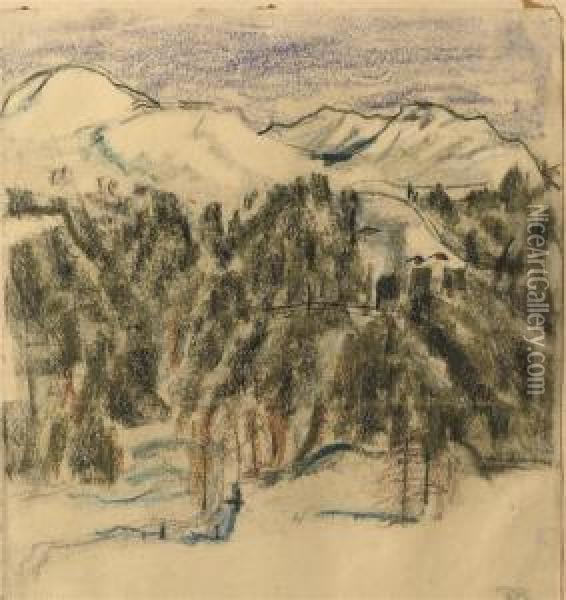A Mountainous Landscape, Davos Oil Painting - Philipp Bauknecht