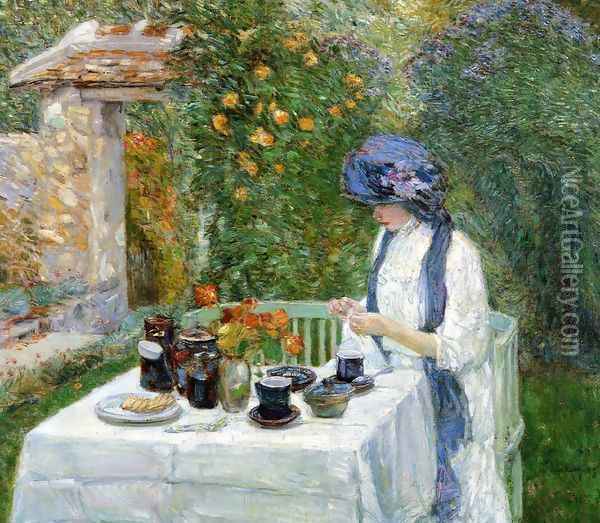 The Terre-Cuite Tea Set Oil Painting - Frederick Childe Hassam