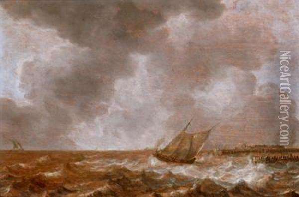 Barche In Mare Burrascoso Oil Painting - Jan van Goyen