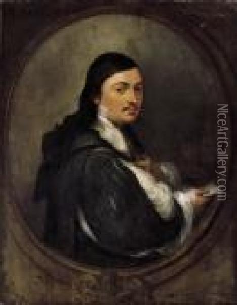 Portrait Of Nicolas De Omazur 
(1609-89), Half-length, In A Black Slashed Doublet, Holding A Letter In 
His Right Hand Oil Painting - Bartolome Esteban Murillo