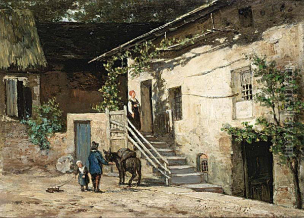 Travellers Near A House Oil Painting - Martinus Wilhelmus Liernur