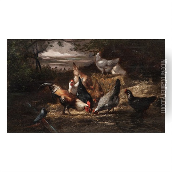 Poultry Scenes (2 Works) Oil Painting - Eugene Remy Maes