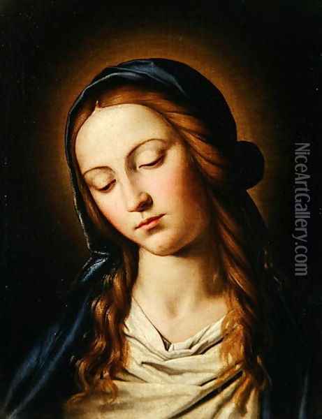 Head of the Madonna Oil Painting - Francesco de' Rossi (see Sassoferrato)