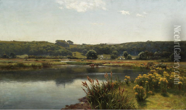 Landscape With Cattle And Pond Oil Painting - Parker Hagarty