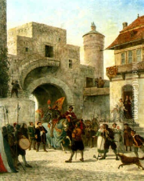 Arrival Of The Knight Oil Painting - Pieter Cornelis Dommershuijzen