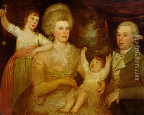 Portrait Of A Gentleman With His Wife And Their Two Children Oil Painting - David Martin