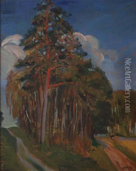 Landscape With Pine Trees Oil Painting - Ludwik Misky