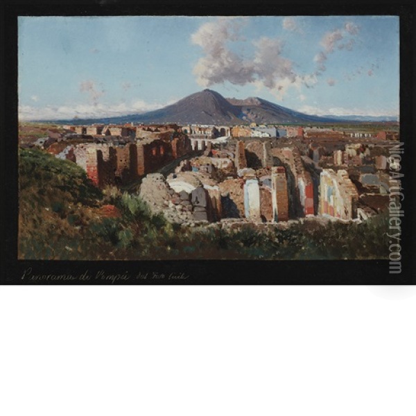 A Panorama Di Pompei Dal Foro Cavile Oil Painting - Giuseppe Laezza