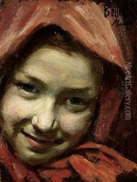 Bambina Col Cappuccio Rosso Oil Painting - Gaetano Bellei