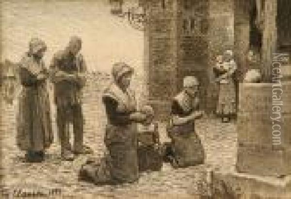 Dutch Peasants At Prayer Oil Painting - George Clausen