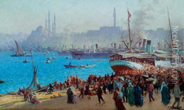 Quai A Constantinople Oil Painting - Fausto Zonaro