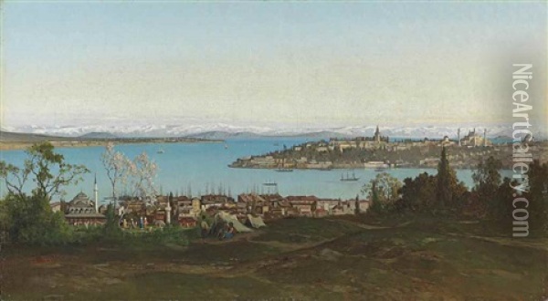 The Bosphorus With Seraglio Point Beyond Oil Painting - Germain Fabius Brest