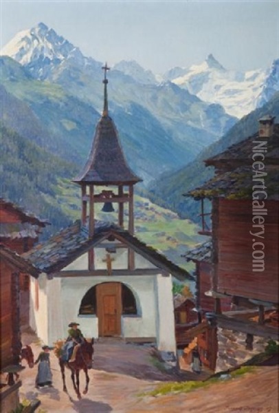 Chapelle De St-jean Dans Le Val D'anniviers Oil Painting - Francois Louis Jacques