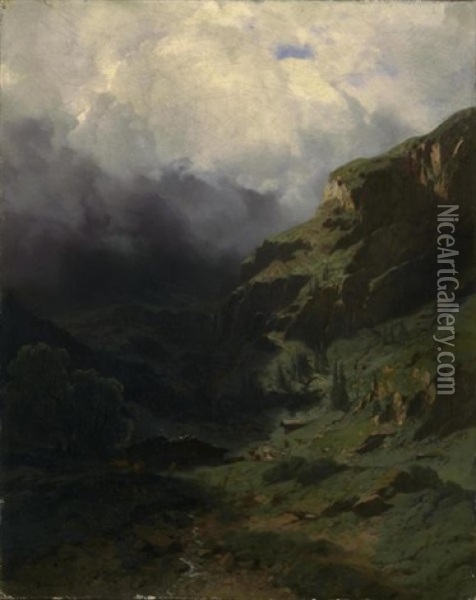 Valle De Montagne (mountain Valley) Oil Painting - Alexandre Calame