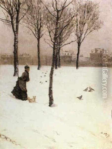 A Winter's Promenade Oil Painting - Giuseppe de Nittis