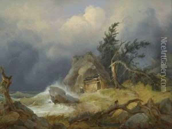 Sturmische
 Uferlandschaft. Oil Painting - Friedrich I Preller