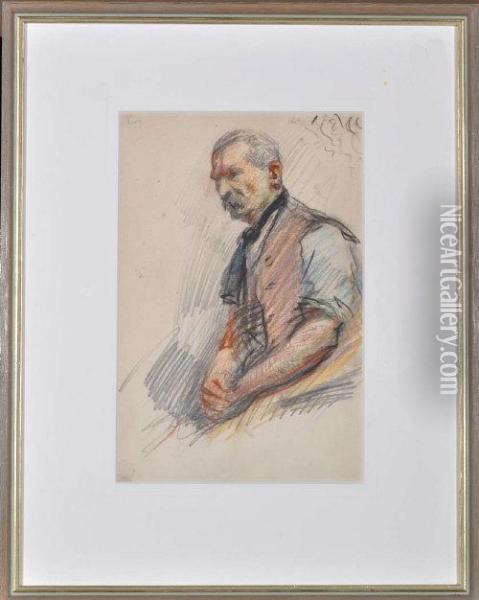 A Portrait Of A Man In Waistcoat And Rolled-up Shirt Sleeves Oil Painting - John Atkinson