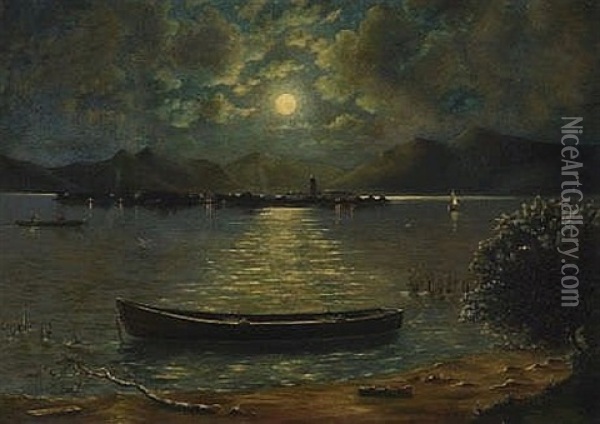 Vollmondnacht Am Chiemsee Oil Painting - Anker Skaga