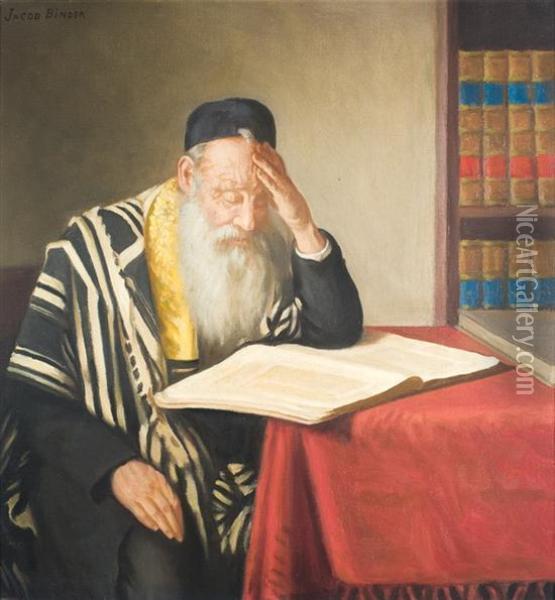 Rabbi Reading Oil Painting - Tony Binder