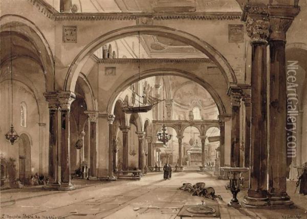 Interior Of The Church Of S. Niccolo, Bari Oil Painting - Achille Vianelli
