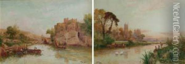 River Viewswith Figures And Various Shipping Oil Painting - Walker Stuart Lloyd
