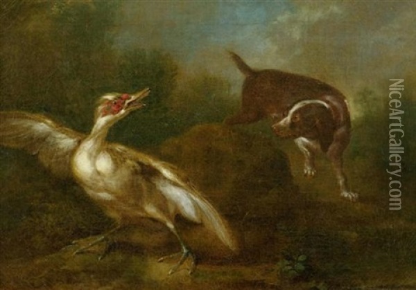 Hund Und Ente Oil Painting - Philipp Ferdinand de Hamilton