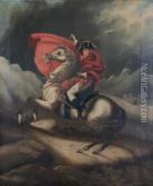 Portrait Of Napoleon Bonaparte Mounted On Arearing Horse Oil Painting - Jacques Louis David