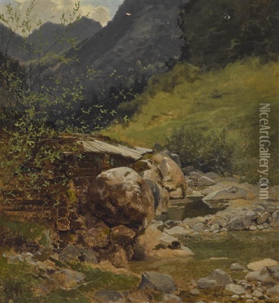 Bachlandschaft (regau Bei Brannenburg?) Oil Painting - Julius Noerr